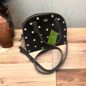 Kate Spade Black Leather and Velvet with Pearls Laurel Way Mini Reiley Bag